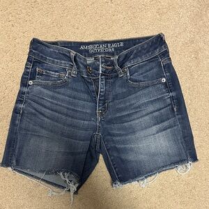 American Eagle Outfitters Dark Blue Distressed Denim Cutoff Shorts